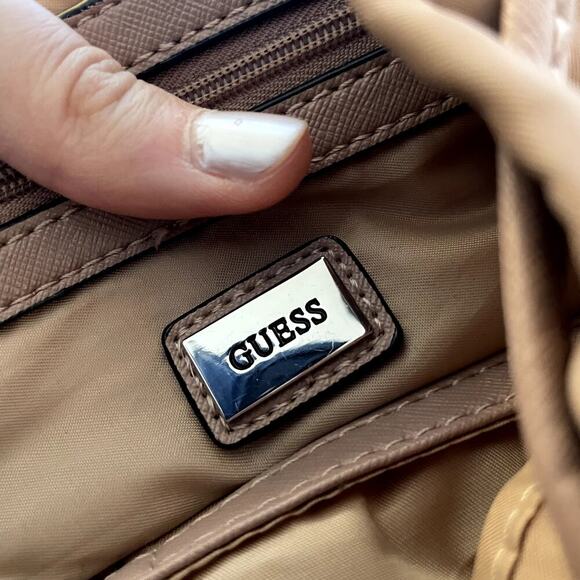 Guess LA brown leather backpack many pockets drawstring design flaw main image 6